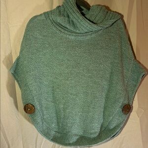 Women's Cowl Neck Teal Green Sweater with big buttons. Size S-M